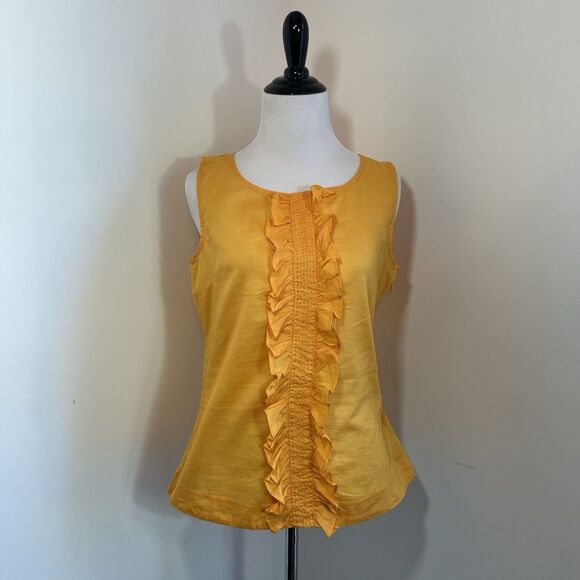 Banana Republic Cami Tank Top Size 2 Tailored, Fitted Zip Yellow Ruffle Detail - Picture 1 of 9
